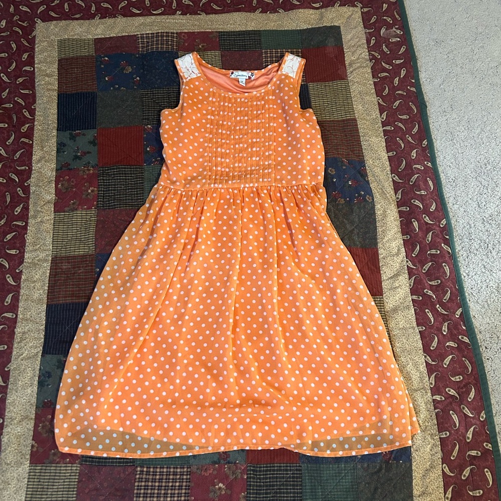 Speechless Polka Dot Orange Kids Dress -  size 14